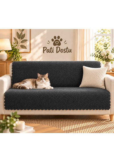 %100 Kaymaz Taban-pati Dostu Koltuk Örtüsü 170x 210 Cm Antrasist