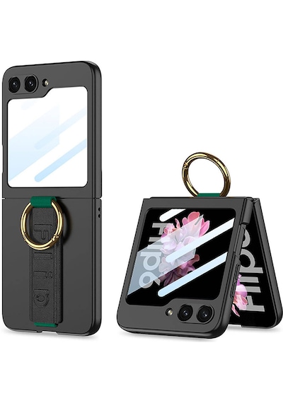 Galaxy Uyumlu Z Flip 6 Kılıf Kamera Korumalı Yüzüklü Zore Flip Ring Kıpta Kapak-siyah Siyah