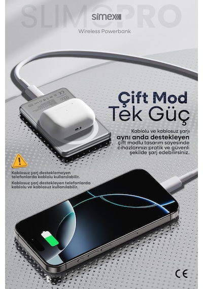 Simex İphone Uyumlu 5000mah Magsafe 20w Kablosuz Powerbank Şarj Cihazı Taşınabilir 17 16 15 14 13 12 P Max Standart