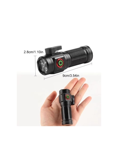 Güç Göstergesi İle Güçlü Usb Şarj Edilebilir Mini Led El Feneri Pd-7007 Siyah