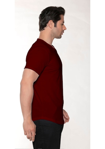 Black Horn Erkek Geniş Yaka %100 Pamuk Salaş T-shirt Bordo