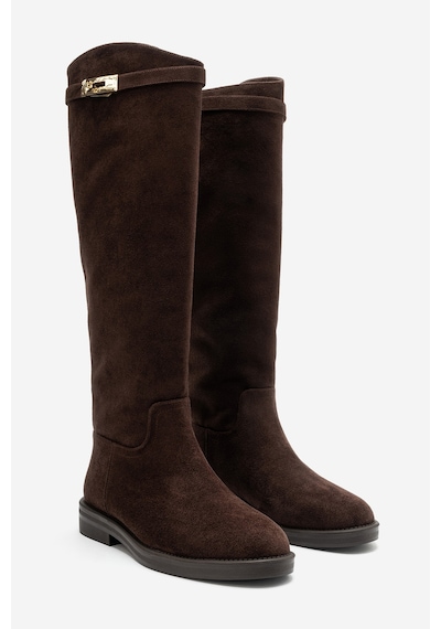 Luvi Shoes Clare Kahverengi Süet Kemerli Kadın Binici Çizme
