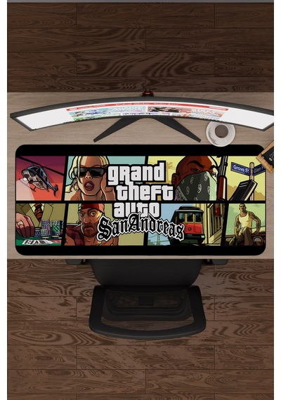 Gta San Andreas Kaymaz Dikişli Kauçuk Oyuncu Mousepad V4 - 90x40 Xxl Gaming Mouse Pad Fare Altlığı
