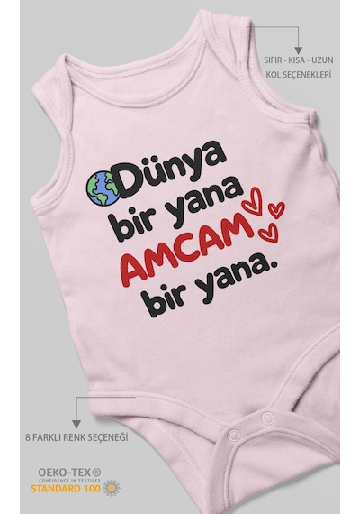 Morivokids Dünya Bir Yana, Amcam Bir Yana Sıfır Kollu Bebek Zıbını %100 Pamuk Zbn170-sk Bebe Pembe