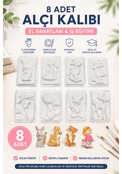 8 Adet Alçı Kalıbı , Okul Alçı Kalıbı , Seramik Kalıbı Iş Eğitimi, El Sanatları