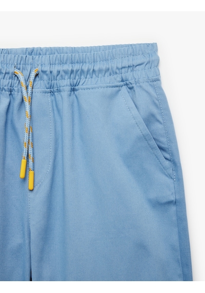 Koton Pamuklu Cepli Beli Bağcıklı Gabardin Şort Mavi 6skb40141tw