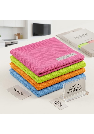 Nobera 3'lü Set 50x70 Cm Çok Amaçlı Mikrofiber Bez - Baklava Desenli Cam, Tv Ve Toz Bezi Karışık