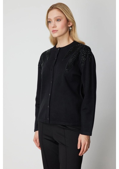 On Fashion Kadın Taş Detaylı Siyah Hırka 60908 Siyah