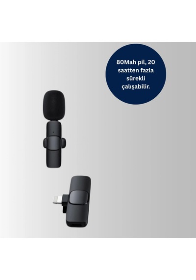 İphone Uyumlu Çift Mikrofonlu Kablosuz Yaka Mikrofonu Seti 360 Derece Hd Ses