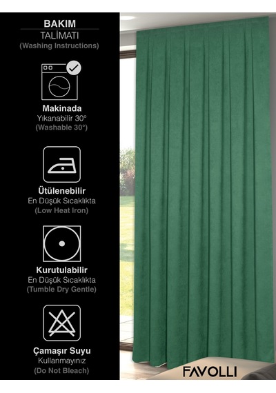 Br Favolli Kadife Dokulu Zümrüt Rengi Ada Fon Perde Ekstrafor Büzgülü Dream Series