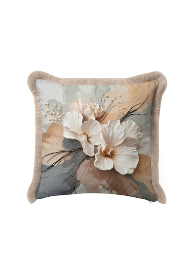 Çiçek Motifli Floral Saçaklı Yastık Kılıfı - Sanatsal Botanik Bej Gri Vizon Püsküllü Kırlent Kılıfı Yalın Vadi Halo Çiçek Motifli Floral Saçaklı Yastık Kılıfı - Sanatsal Botanik Bej Gri Vizon Püsküllü Kırlent Kılıfı Yalın Vadi Halo