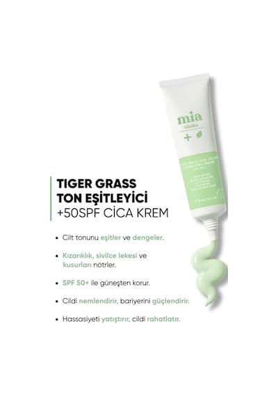 Mia Klinika Tiger Grass Ton Eşitleyici Kızarıklık Karşıtı Cica Krem SPF50+ 30 ML
