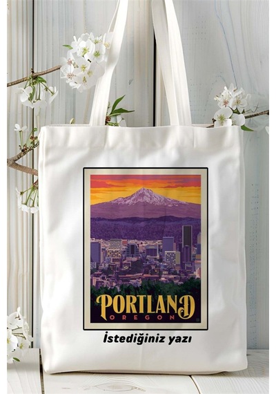 Art Hediye Portland Baskılı Bez Çanta Omuz Çantası Kişiye Özel Desen 2 Çok Renkli