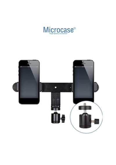 Microcase 2in1 Çift Başlıklı Ayarlanabilir 2 Telefon Tutucu + 2.1 Mt Tripod - Al5061 Siyah