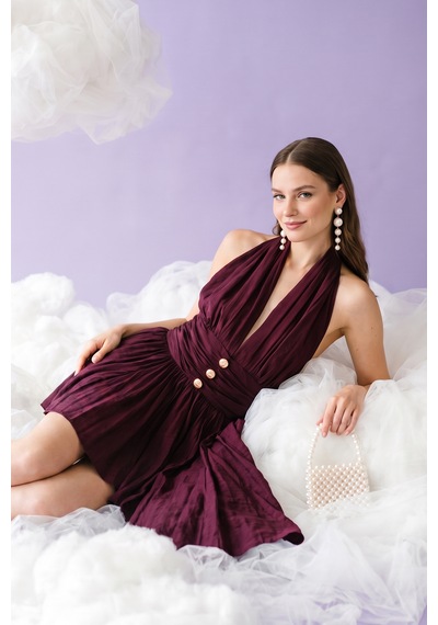 Fashion Cocktail Marilyn Monroe Boyundan Bağlamalı Halter Yaka Sırt Dekolteli Sırt Açık Beli Lastikli Çan Etek Dalgalı Kloş Etek Yazlık Tatil Elbise Mürdüm Fashion Cocktail Marilyn Monroe Boyundan Bağlamalı Halter Yaka Sırt Dekolteli Sırt Açık Beli Lastikli Çan Etek Dalgalı Kloş Etek Yazlık Tatil Elbise Mürdüm