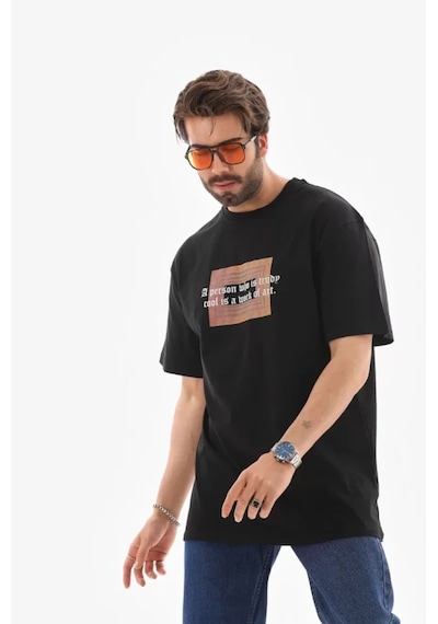 Suma Unisex Bisiklet Yaka Baskılı Oversize T-shirt Siyah S Beden