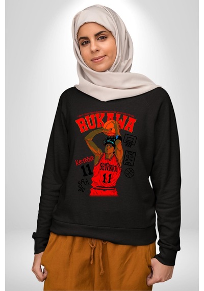 Rukawa Kaede Anime Basketbol Karakteri Unisex Siyah Sweatshirt Siyah