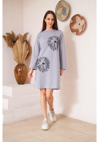Darlin Moda Açık Gri Düğme Detaylı Tunik DM60346 Gri