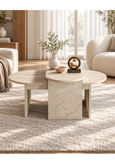 Odera Setro Ekru Traverten Desenli Oval Orta Sehpa 2'li Set İskandinav Retro Salon Sehpası Diğer Odera Setro Ekru Traverten Desenli Oval Orta Sehpa 2'li Set İskandinav Retro Salon Sehpası Diğer