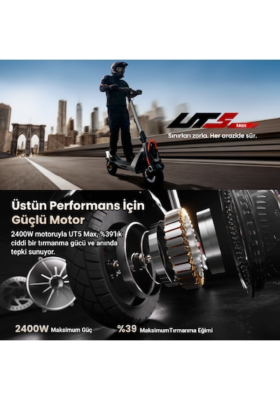 Navee Ut5 Max Elektrikli Scooter - 2400w Güç, 39 Eğim, Çift Hidrolik, 150 Kg Taşıma Kapasitesi, Tcs, Find My Siyah