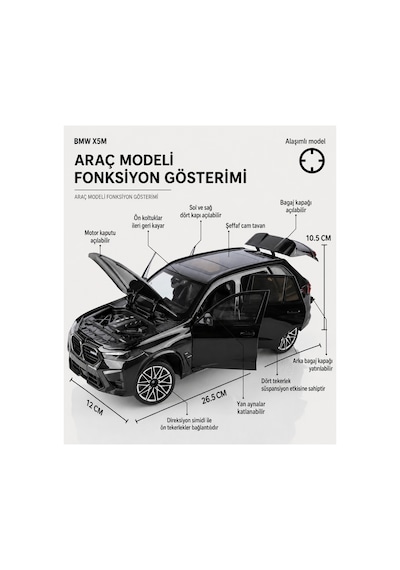 1:18 Bmw X5 M Competition Lisanslı Metal Diecast Model Araba Siyah Çok Renkli