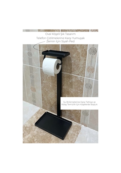 6 Parça Banyo Seti Çöp Kovası, Wc Fırça, Tuvalet Kağıtlık, Diş Fırçalık, Sıvı Sabunluk, Sabunluk Krom - Siyah