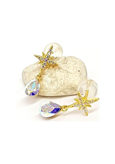 Swarovski Taşlı Kutup Yıldızı Figürlü Minimal Gümüş Küpe