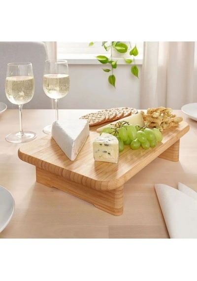 Qerhome Ayaklı Bambu Doğrama Kesim Tahtası & Sunum Standı Büyük Boy 40cmx25cm Bambu