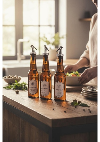 Cam Yağlık - 3 Lü Pratik Kapaklı Yağlık - Sirkelik 350 Ml. Yağdanlık Kahverengi