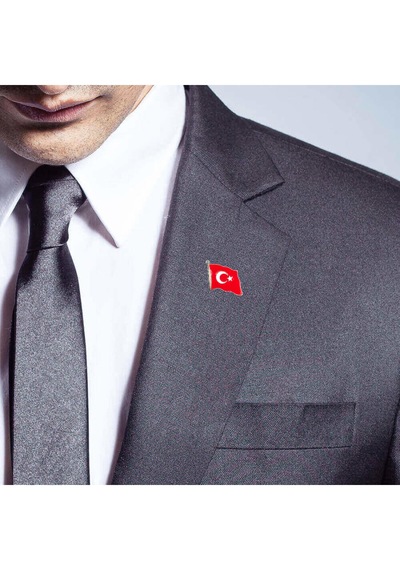 Türk Bayraklı Şık Yaka Rozeti 5'li Altın