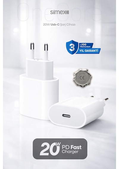 Simex İphone X-11-12-13-14 Serileri İpad & Airpods Uyumlu Usb-c 20w Hızlı Şarj Başlığı Ce Belgeli Sps-15
