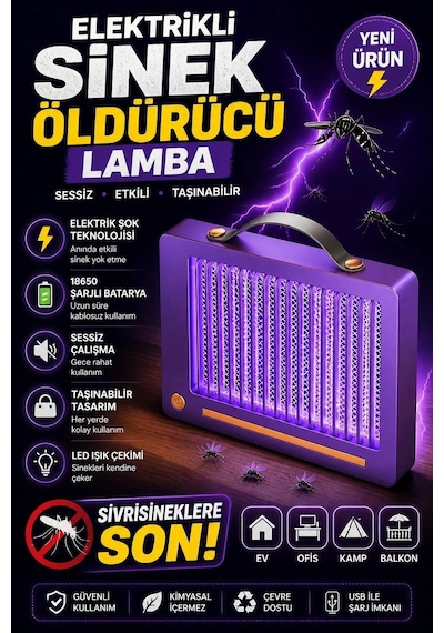 Zenvia Elektrikli Sinek Öldürücü Lamba Şarjlı, Sessiz, Led Işıklı Etkili Koruma Znv2026