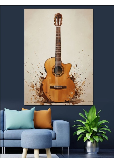 Klasik Akustik Gitar Müzik Dekoratif Kanvas - Mdf Ahşap Tablo