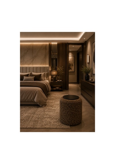 Premium Ahşap Üstlü Yuvarlak Bukle Puf Modern Kahverengi - 878843025 Kahverengi