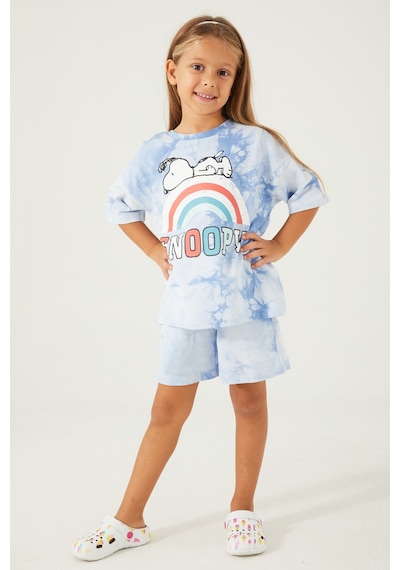Snoopy Rainbow Mavi Kız Çocuk Şort Takım Mavi