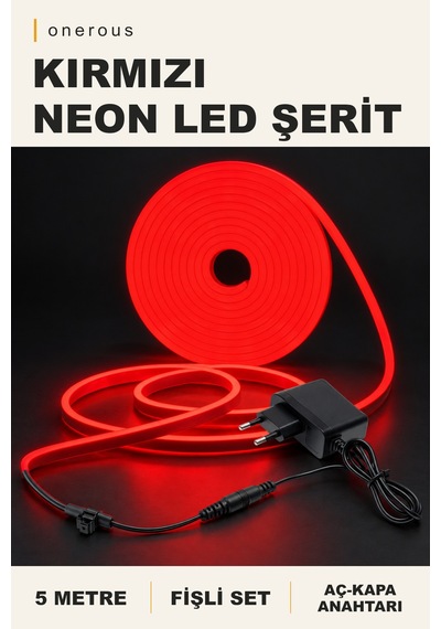Onerous 5 M Kırmızı Neon Led Şerit, Anahtarlı, Fişli