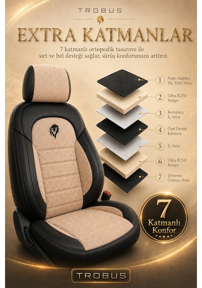 Renault R9 Broadway 1990-2000 Uyumlu Lion Serisi Tay Tüyü Bej Siyah Premium Koltuk Kılıfı