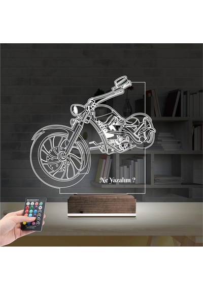 Luvivia Motosiklet Harley Motor Kişiye Özel 3d Lamba - Masa Gece Lambası V2 Şeffaf