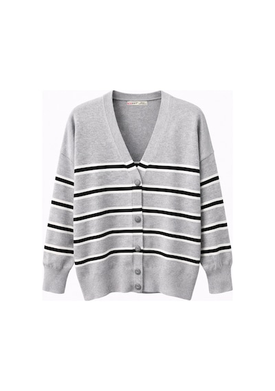 Mixray 7028 Kadın Çizgili Basic Triko Hırka Çi.gri Çi.gri