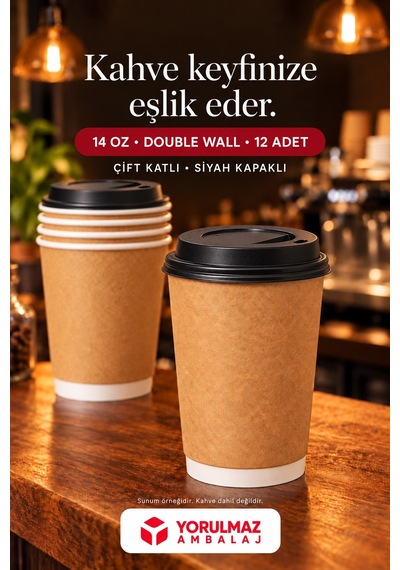 Double Wall Kapaklı Karton Bardak 14 Oz 12 Adet Çift Katmanlı Büyük Boy Sıcak İçecek Bardak Renkli
