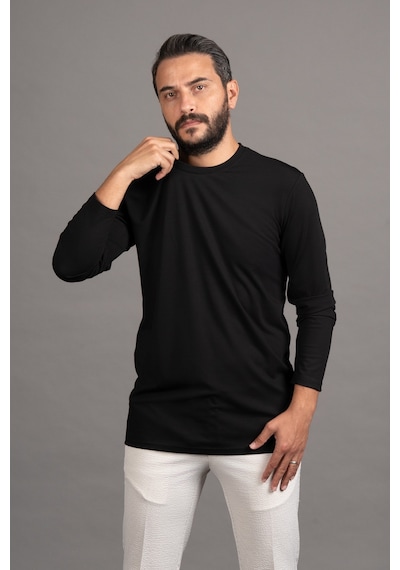 Paul Martin Regular Fit Bisiklet Yaka Rayon Kumaş Full Likralı Uzun Kol Sweatshirt Siyah