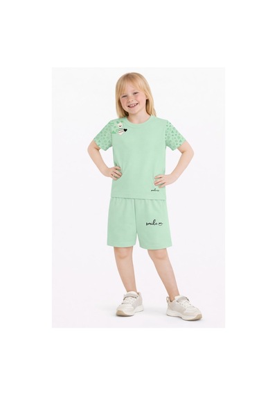 Name Baby & Kids Kız Çocuk Şortlu Yazlık Pijama Takımı Kedi Temalı Nbk-6144 Mint