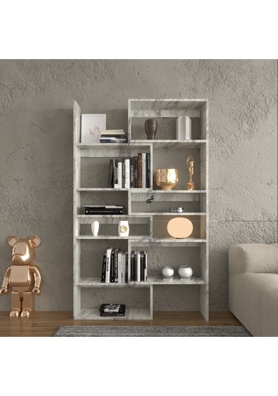 Avole Flat Çok Raflı Geniş Kitaplık Sis Gri Sis Gri