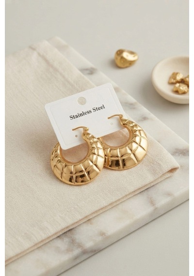 Mey İthalat 316l Çelik Gold Renk Bohem Halka Model Küpe Altın