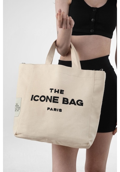 Icone Bej The Icone Bag Paris İşlemeli Tote Kadın Kol Çantası Ve Omuz Çantası Bej