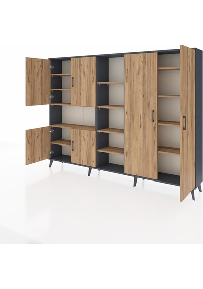 Arges Dolap 13 Raflı 6 Kapaklı 220x30x163 Antrasit-çam Antrasit-çam