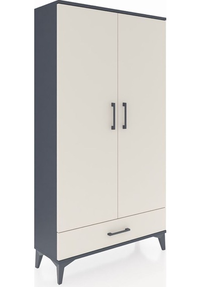 Arges Dolap 4 Raflı Tek Çekmeceli 2 Kapaklı 88x30x163 Antrasit-aytaşı Antrasit