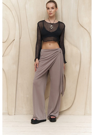 Mai Collection Mai Studios Co. Ember Bağcıklı Gri Kruvaze Pantolon Gri
