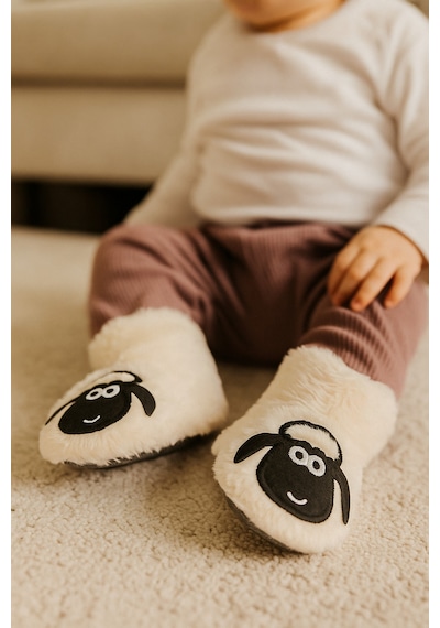 Pufien Çocuk Panduf, Bebek Ev Botu, Hayvan Desenli Sevimli Nakışlı Bebek Panduf - Kuzu Çok Renkli
