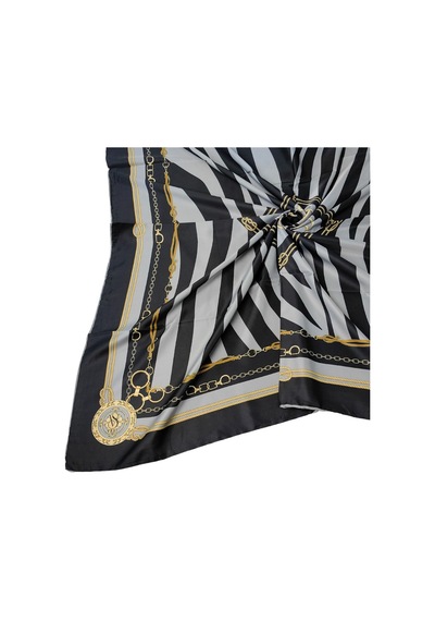 Mim Eşarp Vesi Eşarp Zincir Desenli Sport Twill Eşarp 120x120 Cm Siyah - Gri